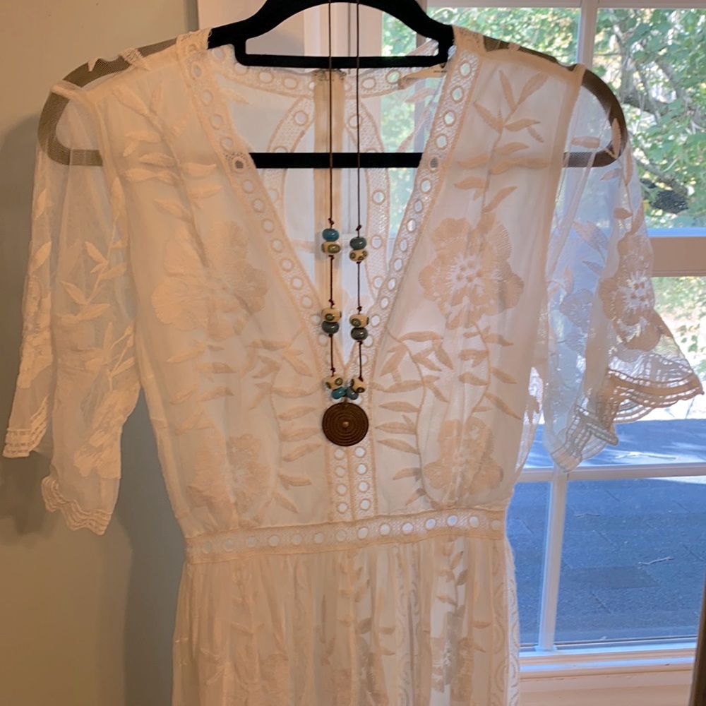 Sheer white embroidered dress cover up